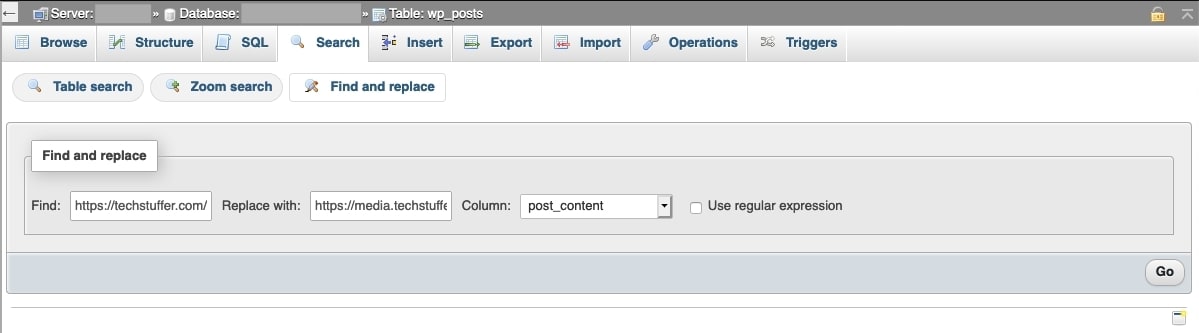 Find and Replace Query in phpMyAdmin