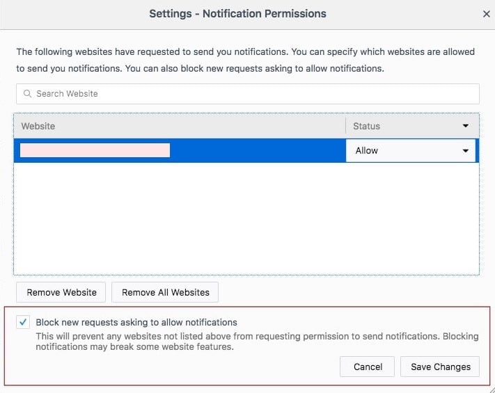 Turn off Push Notification in Firefox Browser