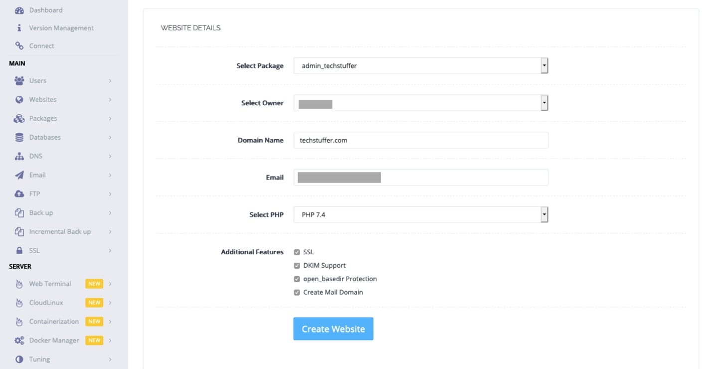 Adding A Website in CyberPanel