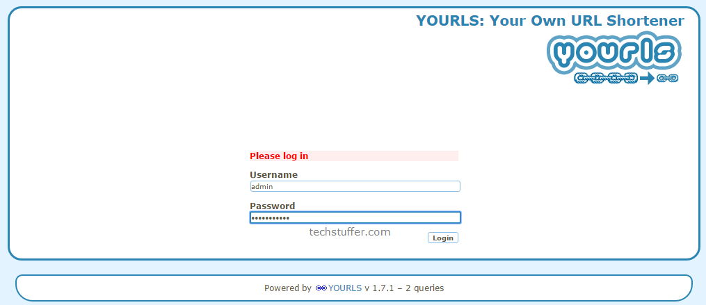 Log in to YOURLS Interface
