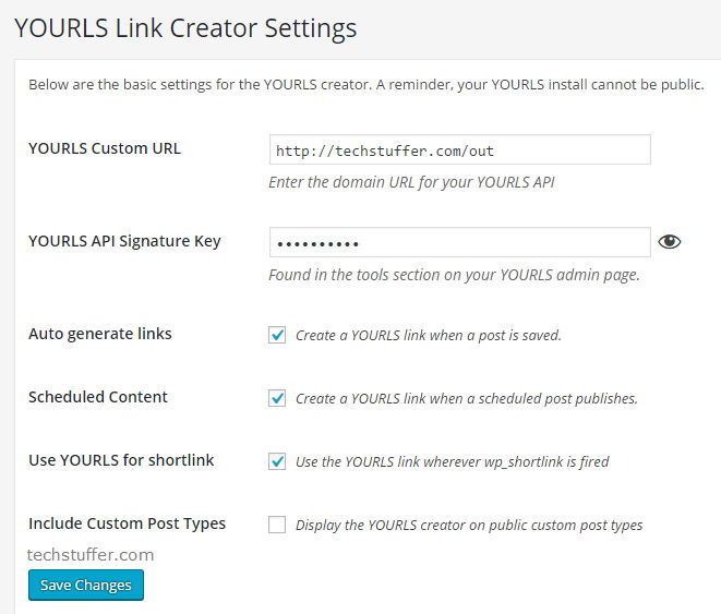 Configure YOURLS Plugin WordPress
